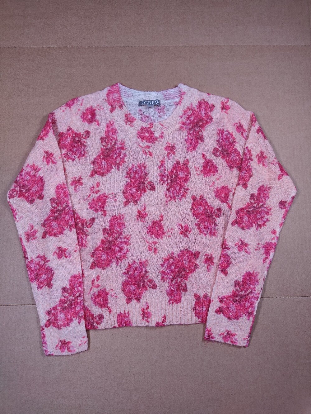 J.Crew Brushed Wool Alpaca Blend Crewneck Sweater in Pink Lemon Rose Garden XS